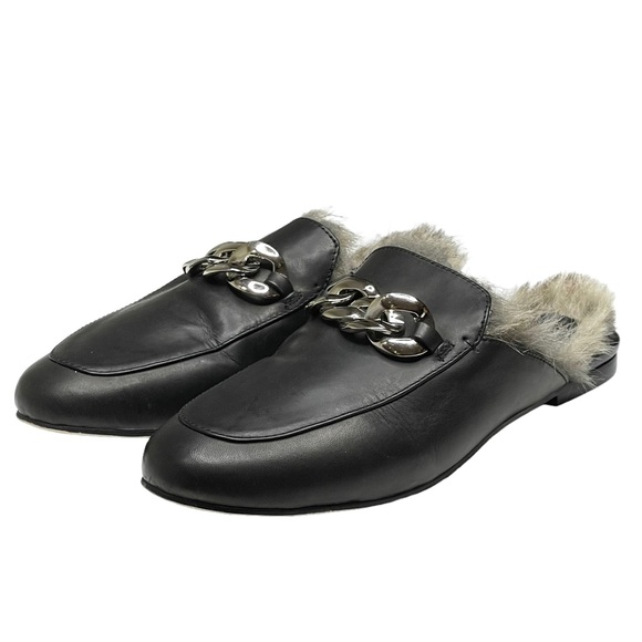 Jeffrey Campbell ☻︎ Ravis Vegan Fur Flat Chain Bit Slide Leather Mules ☻︎ Brown - Picture 9 of 16